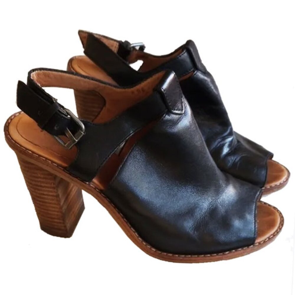 Madewell Leather Slingbaack Peep Toe Block Heel Sandals 7 Black